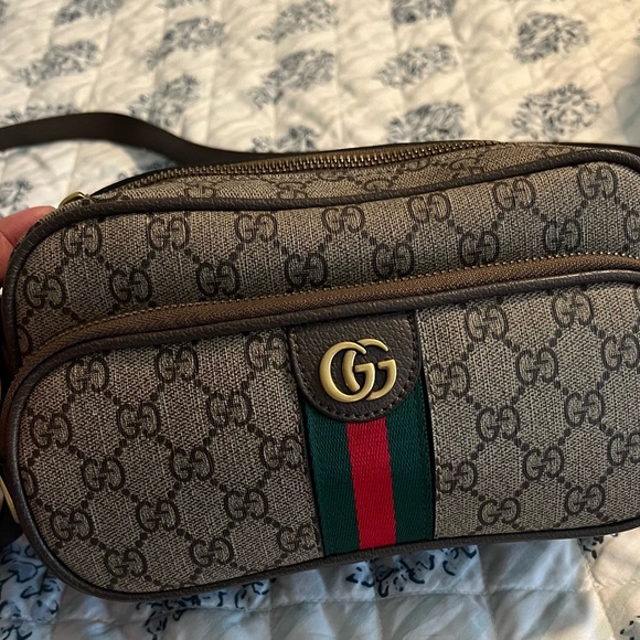 Brown Supreme Crossbody Bag with Green and Red Stripe - Picture 1 of 8